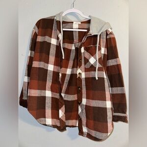 Maurice’s Flannel button down with hood